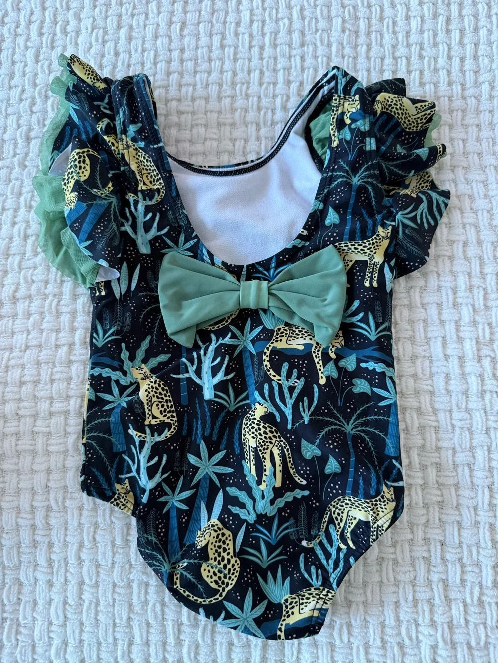 Ruffle Butts Ruffled Sleeve Leopard Print One-Piece Swimsuit - Black & Yellow